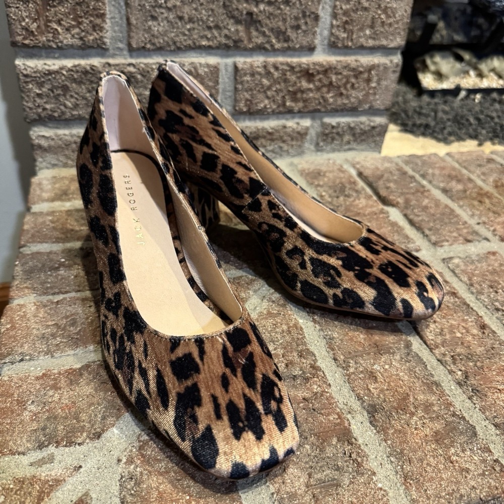 Jack Rogers Lenora Leopard Multi Pump Block Heel Animal Print Sz 7.5 #241